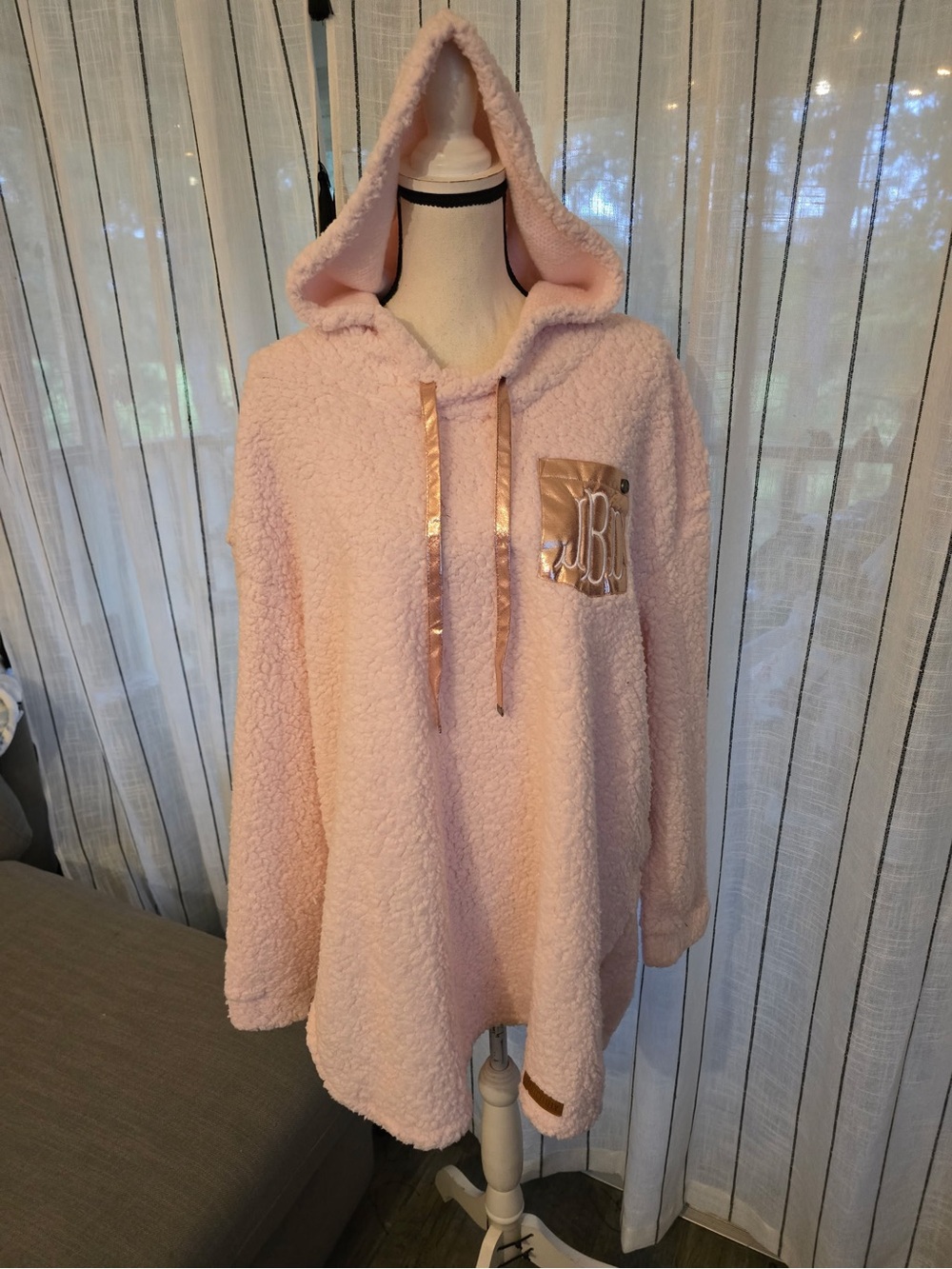 Plush Pink Sherpa Hoodie with Metallic Accent Pocket
